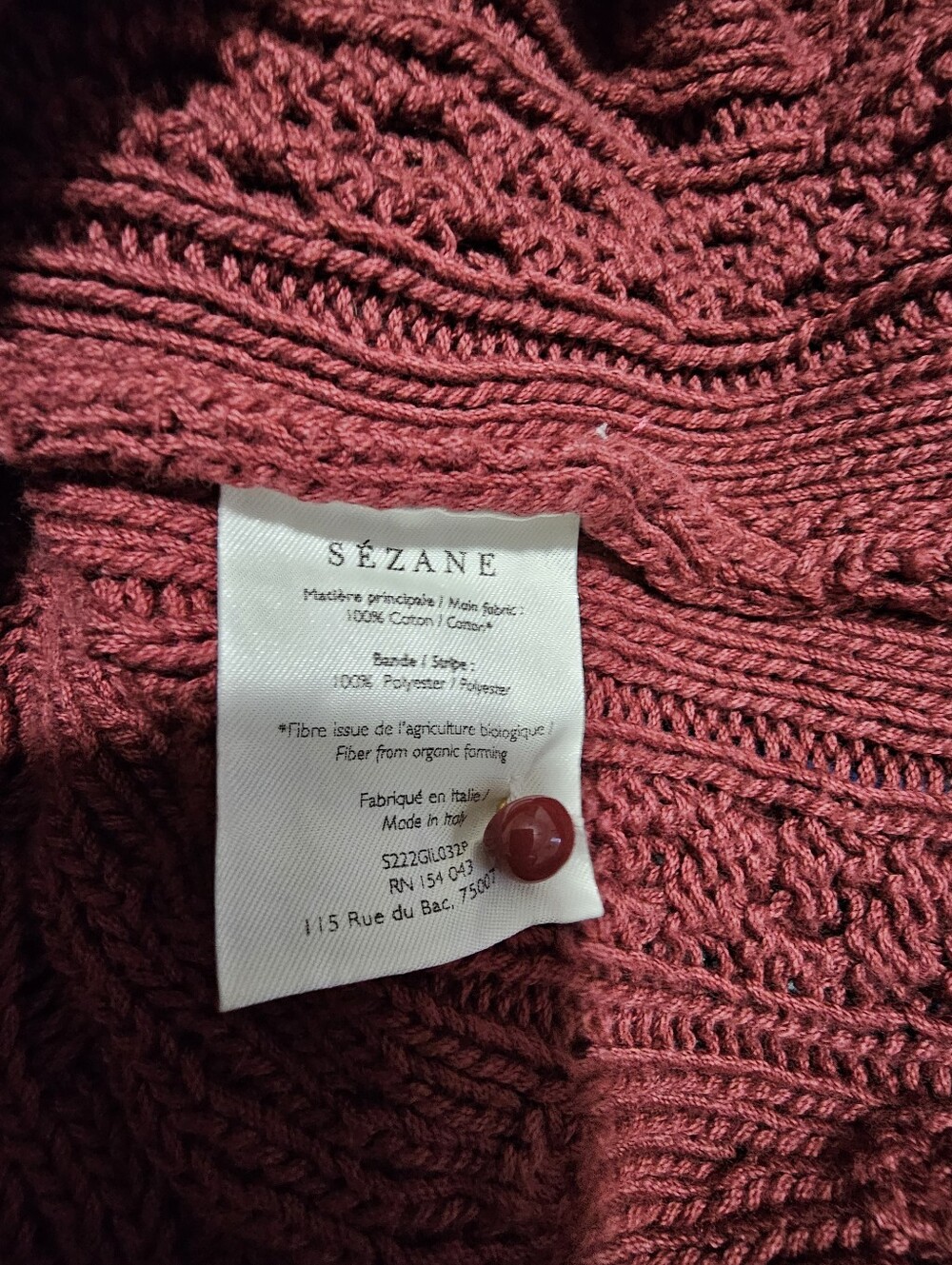 Sezane Rosewood Beryl Cotton Cardigan Knit Sweater Pink Red Extra Small - Picture 6 of 6